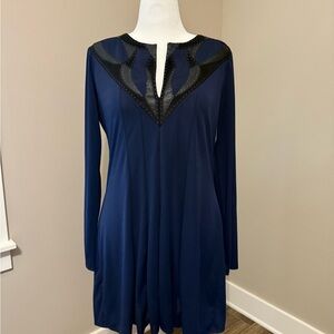BCBGMaxAzria Navy Long Sleeve Dress with Black Accents